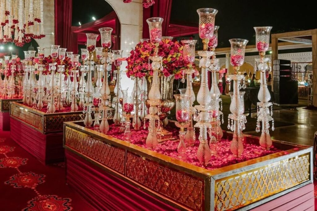 Rigveda Palace open-air wedding venue in Faridabad with green lawn and elegant outdoor setup