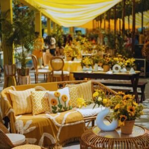 Evening reception event at Devam Greens in Gurgaon with lighting and décor.