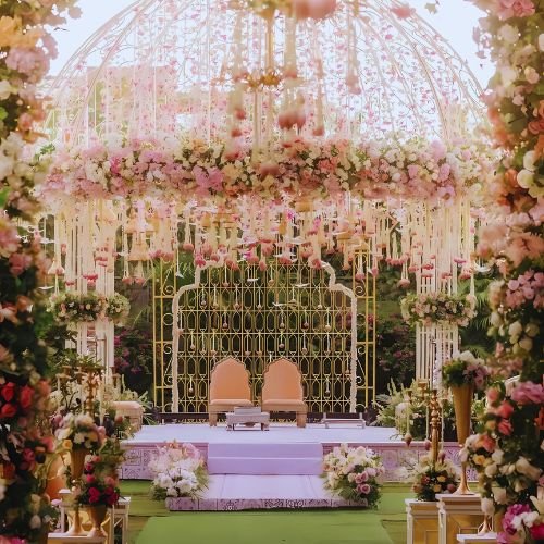 Elegant wedding lawn and banquet hall at Devam Greens in Gurgaon, perfect for grand celebrations and events.