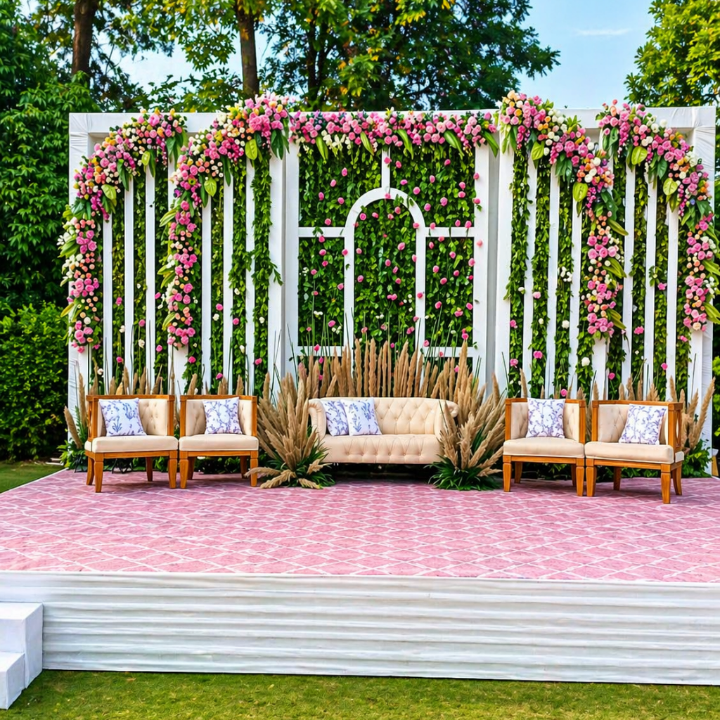 Luxury function hall near me in Gurgaon at Devam Greens Farmhouse with elegant décor and spacious seating arrangement