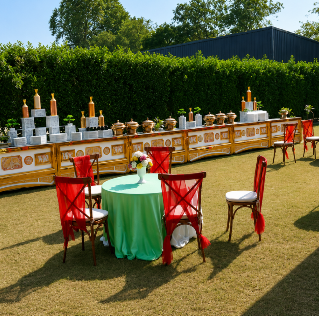 Birthday party place near me featuring a spacious outdoor lawn for grand celebrations at Rigveda Palace Farmhouse