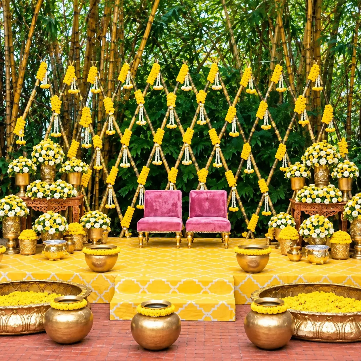 Haldi ceremony stage decoration at The Forest Destination in Faridabad