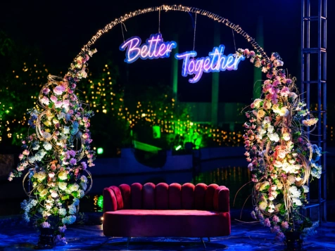 Sagan ceremony stage decoration at The Forest Destination in Faridabad